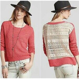 FREE PEOPLE ~  Retail $109 PINK RIBBED SEXY CROCHET BACK SWEATER ~ SZ XS